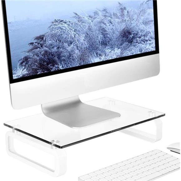 Clear Computer Monitor Stand Riser Multi Media Desktop Stand w/ Tempered Glass - Picture 1 of 7